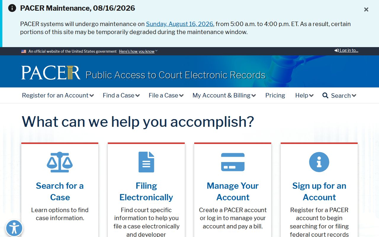 Hot Springs previous residents PACER federal records source