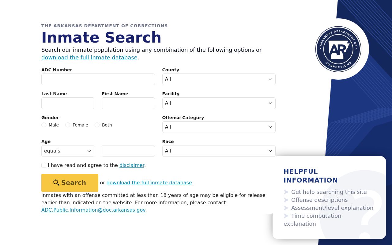 Hot Springs resident lookup using official Arkansas inmate search