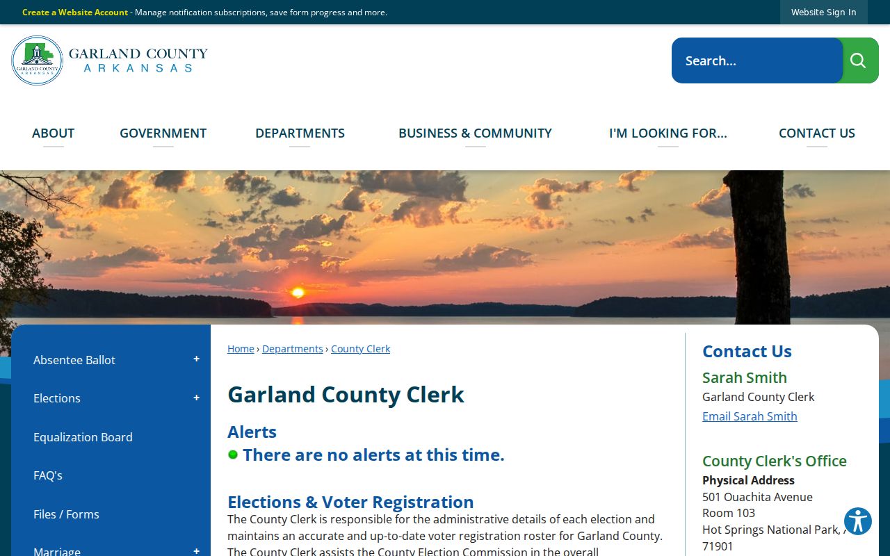 Hot Springs resident lookup contact at Garland County Clerk
