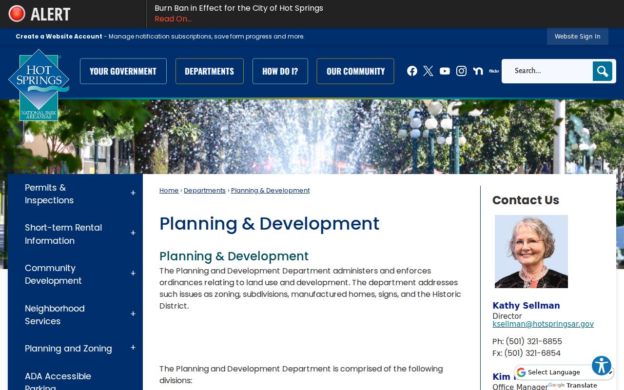 Hot Springs street directory Planning and Development office
