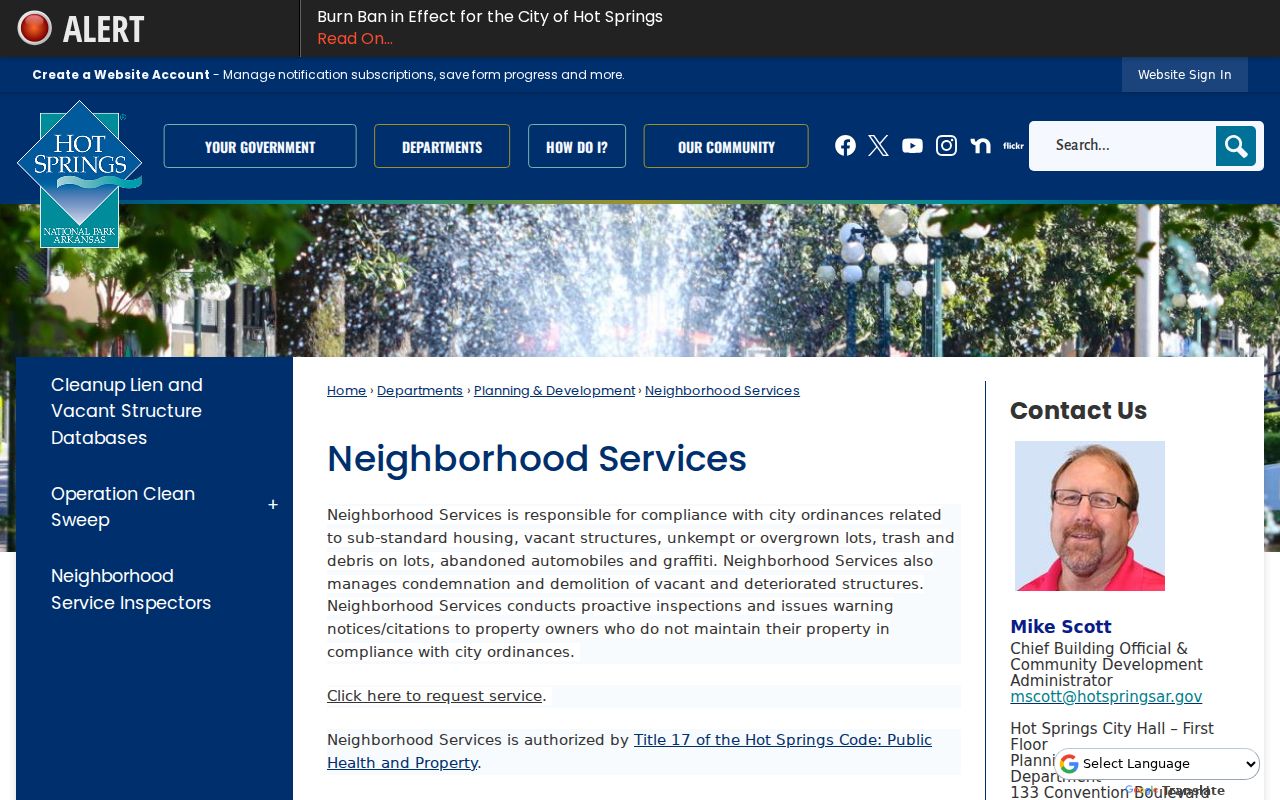 Hot Springs street directory Neighborhood Services records
