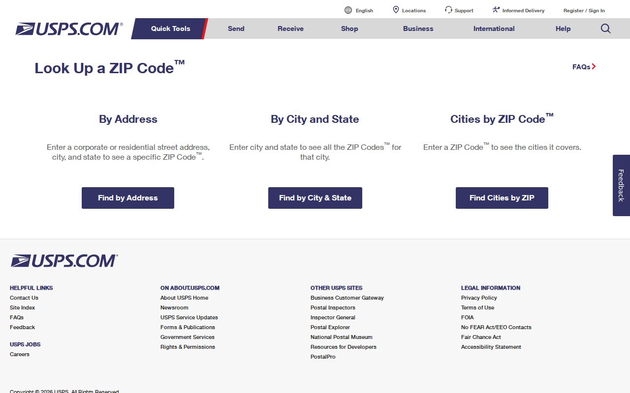 Hot Springs ZIP code directory USPS lookup screen